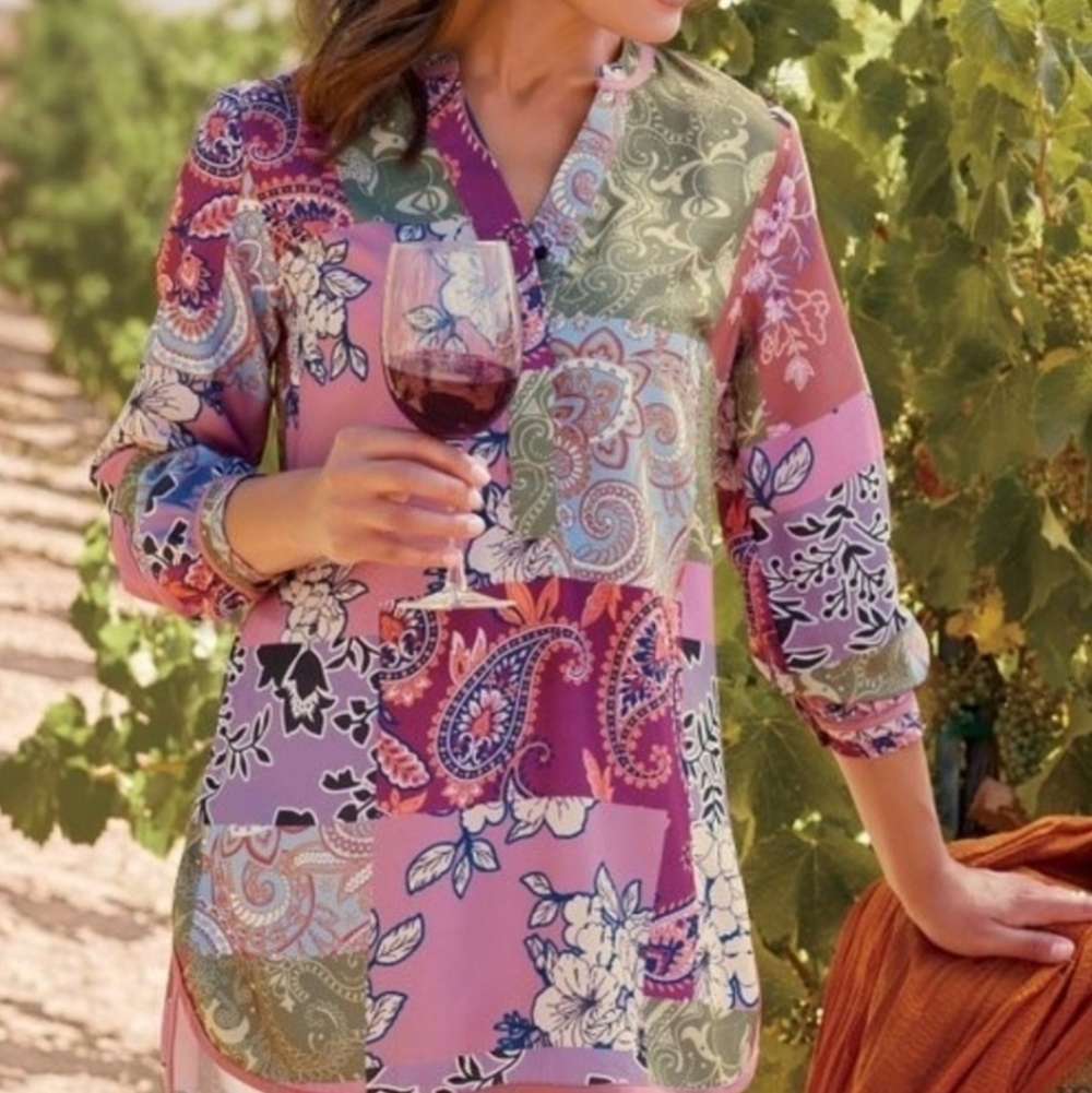 Soft Surroundings Alavadore Fleur Patchwork Top M NWT